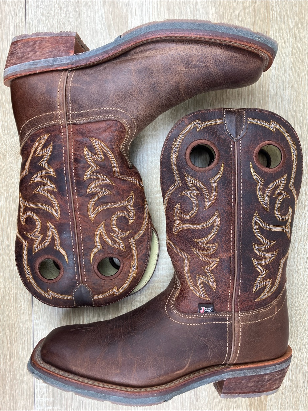 Justin 10 WIDE Stampede Rush Western Boots Cowboy Square Toe Brown Leather - Picture 10 of 16